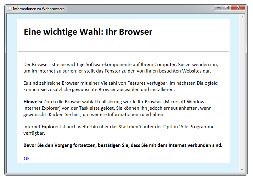 Auswahl kommt per Windows Update